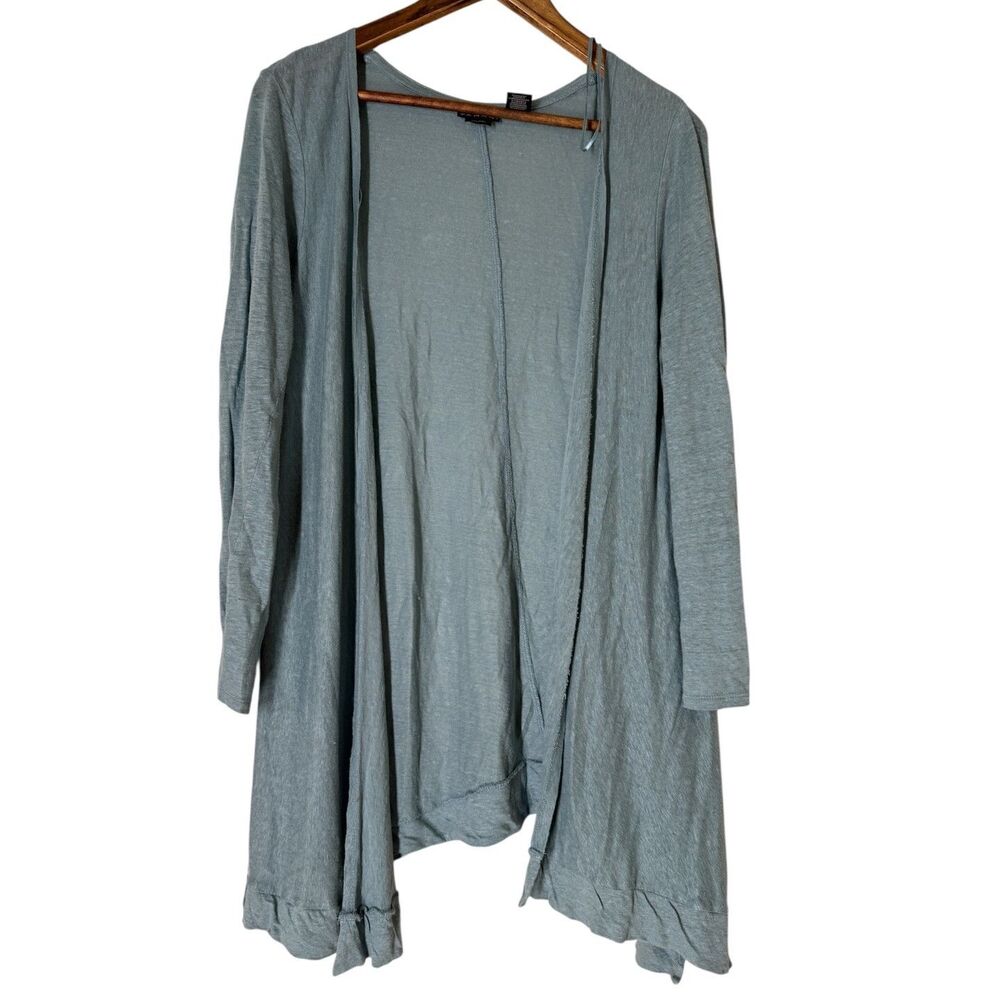 Tahari 100% Linen Blue Open Front Cardigan Womens Sz M Beachy Boho Minimalist